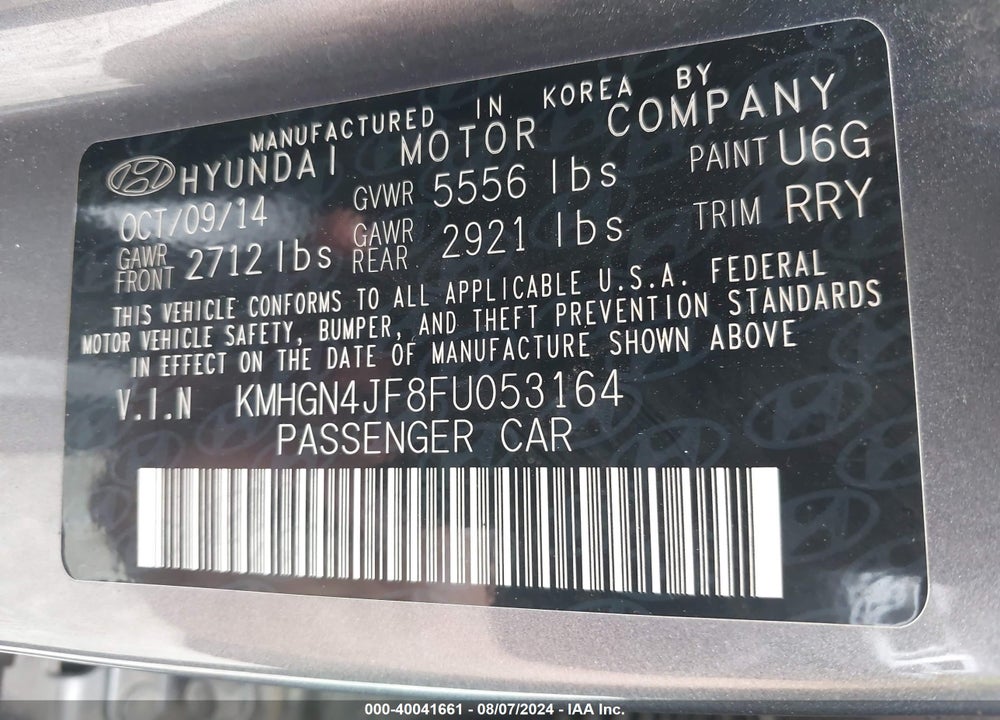 2015 HYUNDAI GENESIS 5.0 VIN: KMHGN4JF8FU053164