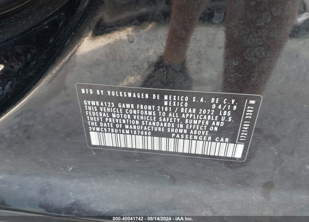2019 VOLKSWAGEN JETTA 1.4T R-LINE/1.4T S/1.4T SE VIN: 3VWC57BU1KM187690