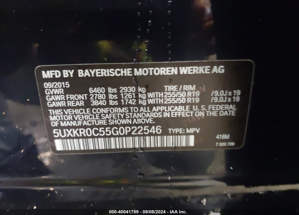 2016 BMW X5 XDRIVE35I VIN: 5UXKR0C55G0P22546