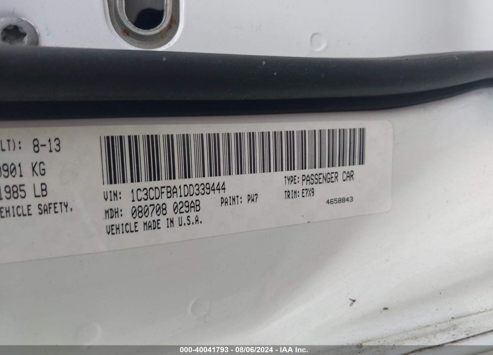 2013 DODGE DART SXT VIN: 1C3CDFBA1DD339444