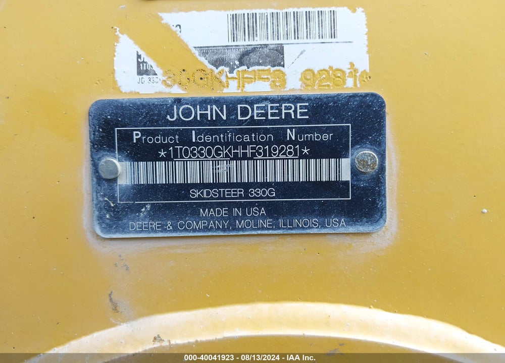 2018 JOHN DEERE 330G VIN: 1T0330GKHHF319281