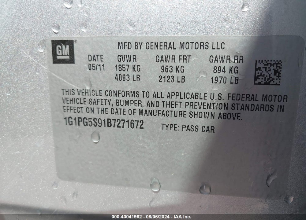 2011 CHEVROLET CRUZE 2LT VIN: 1G1PG5S91B7271672