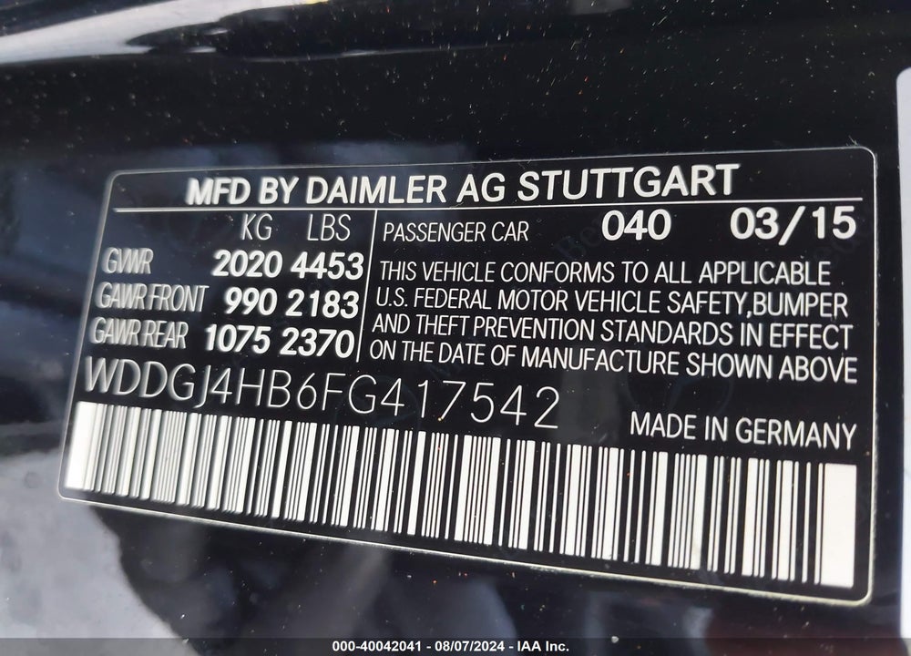 2015 MERCEDES-BENZ C 250 VIN: WDDGJ4HB6FG417542