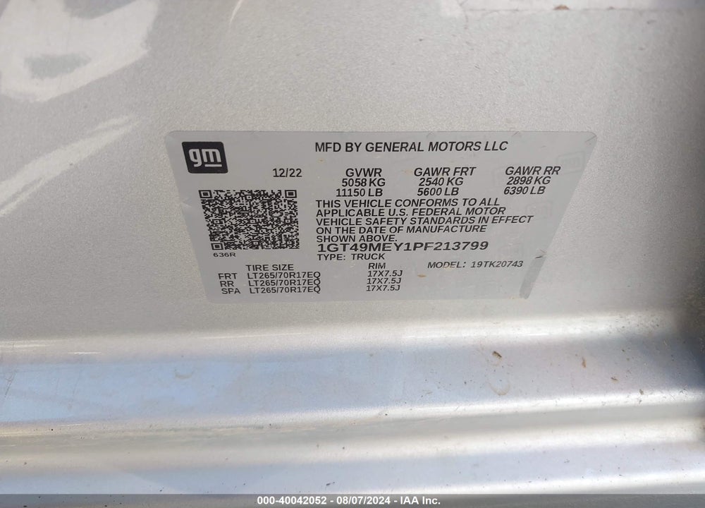 2023 GMC SIERRA 2500HD 4WD  STANDARD BED SLE VIN: 1GT49MEY1PF213799