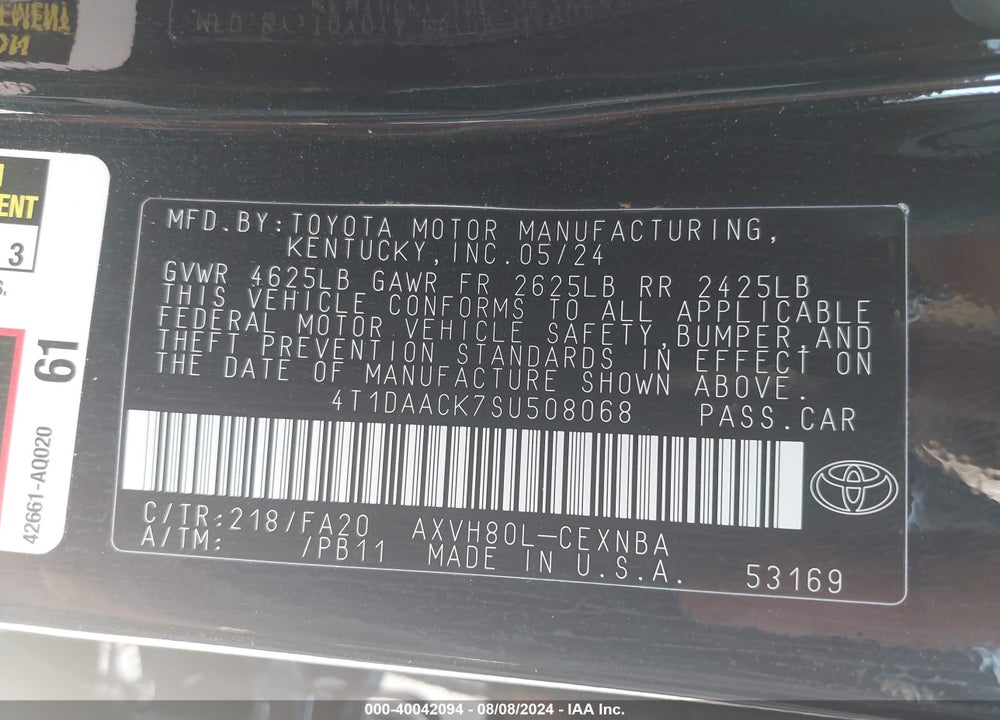 2025 TOYOTA CAMRY LE VIN: 4T1DAACK7SU508068