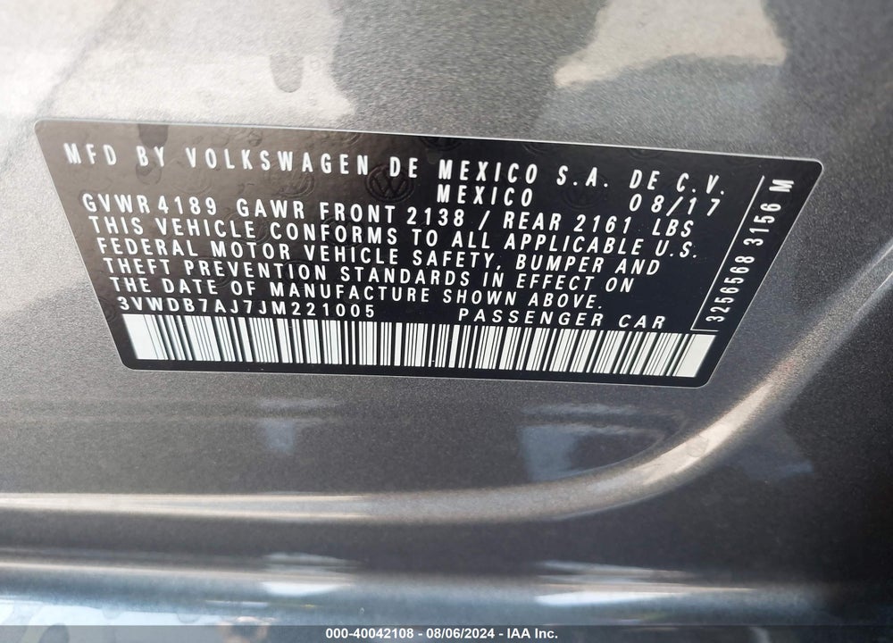 2018 VOLKSWAGEN JETTA 1.4T SE/1.4T WOLFSBURG EDITION VIN: 3VWDB7AJ7JM221005