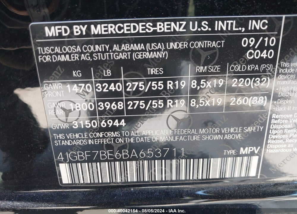 2011 MERCEDES-BENZ GL 450 4MATIC VIN: 4JGBF7BE6BA653711