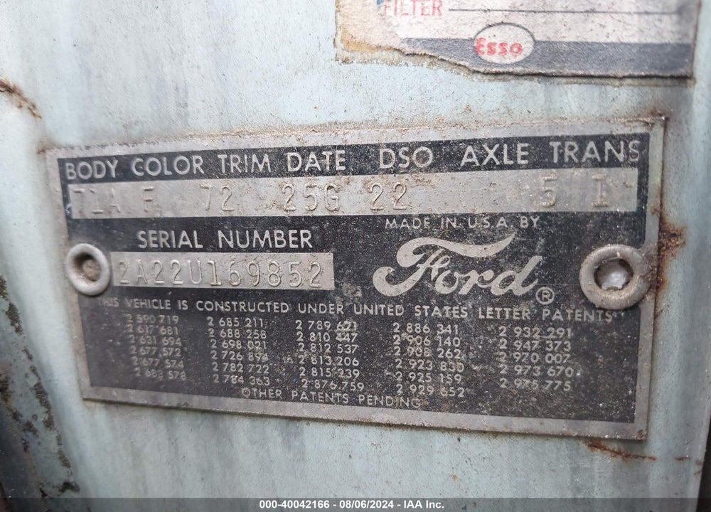 1960 FORD FALCON VIN: 2AZZU169852