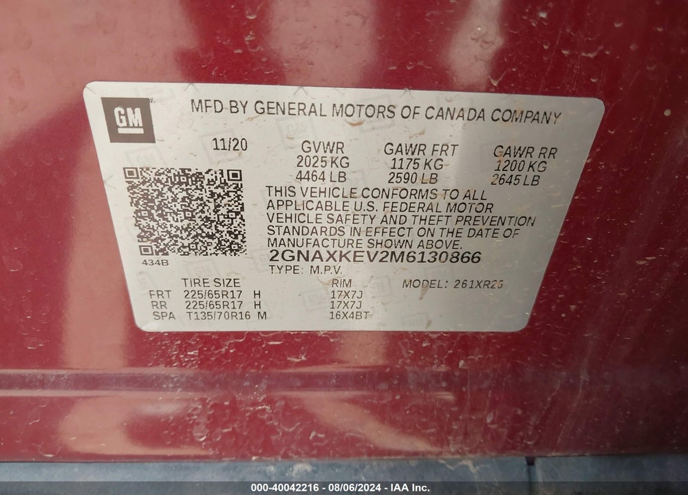 2021 CHEVROLET EQUINOX FWD LT VIN: 2GNAXKEV2M6130866