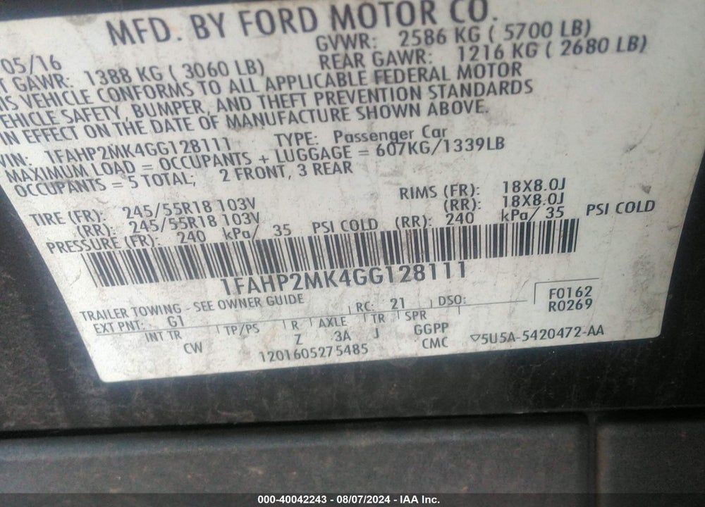 2016 FORD POLICE INTERCEPTOR VIN: 1FAHP2MK4GG128111