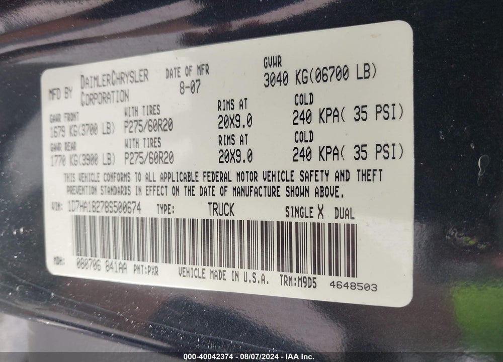 2008 DODGE RAM 1500 SLT VIN: 1D7HA18278S500674
