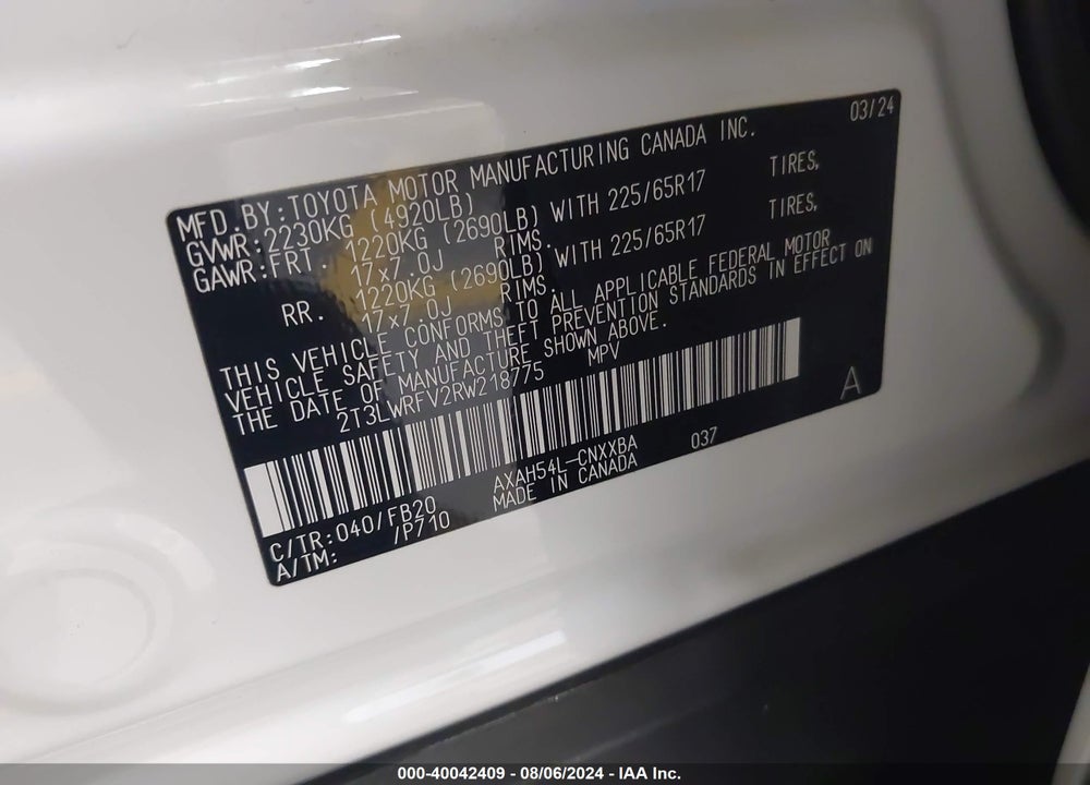 2024 TOYOTA RAV4 HYBRID LE VIN: 2T3LWRFV2RW218775