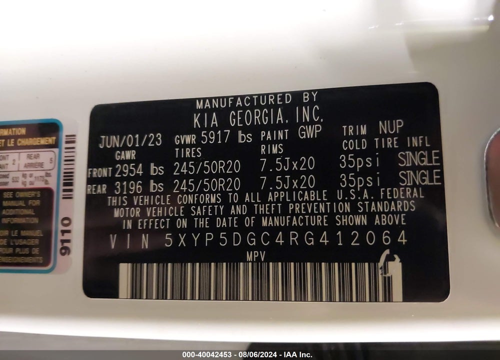 2024 KIA TELLURIDE SX VIN: 5XYP5DGC4RG412064