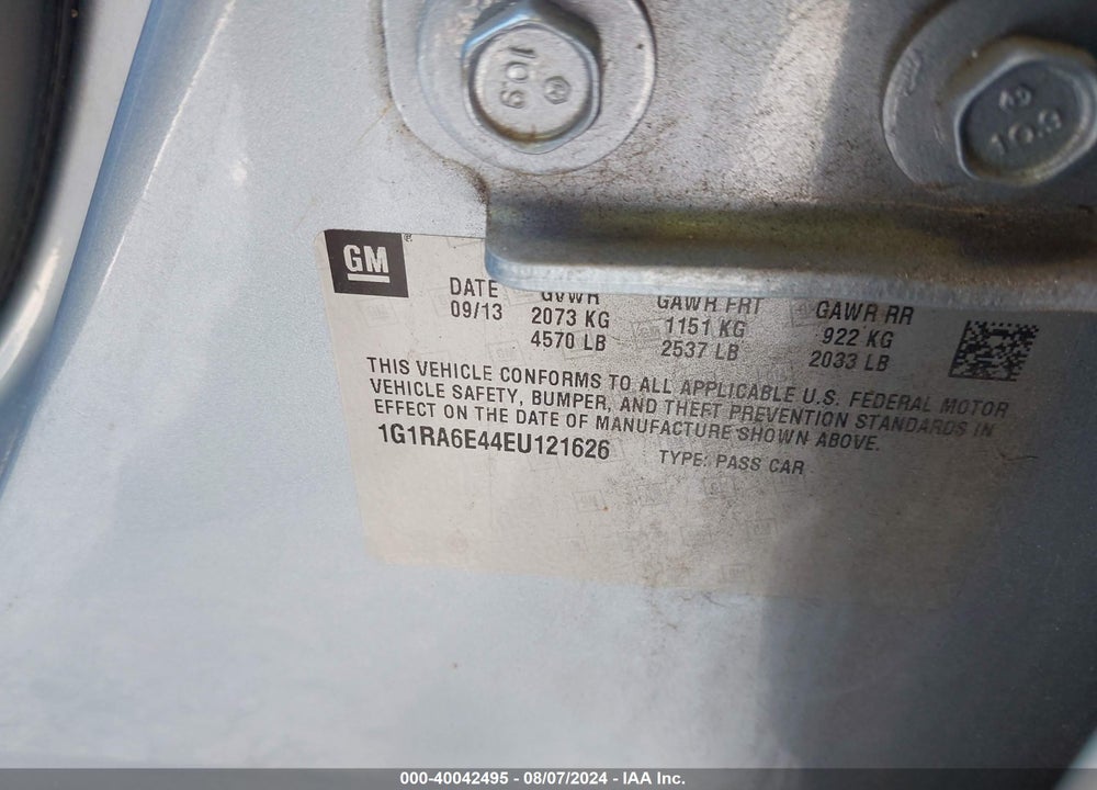 2014 CHEVROLET VOLT VIN: 1G1RA6E44EU121626