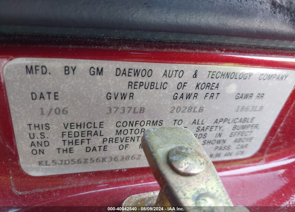 2006 SUZUKI FORENZA VIN: KL5JD56Z56K363862