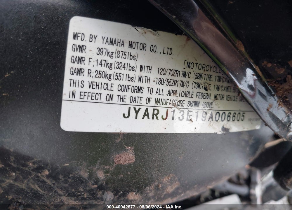 2009 YAMAHA FZ6 SHG VIN: JYARJ13E19A006605