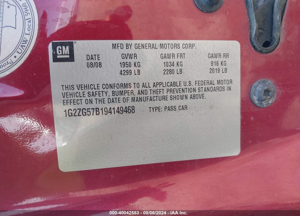 2009 PONTIAC G6 VIN: 1G2ZG57B194149468