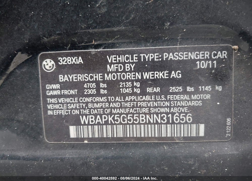 2011 BMW 328I XDRIVE VIN: WBAPK5G55BNN31656