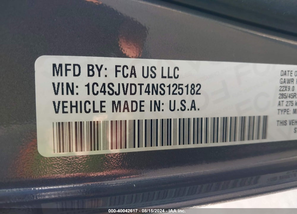 2022 JEEP WAGONEER SERIES III 4X4 VIN: 1C4SJVDT4NS125182