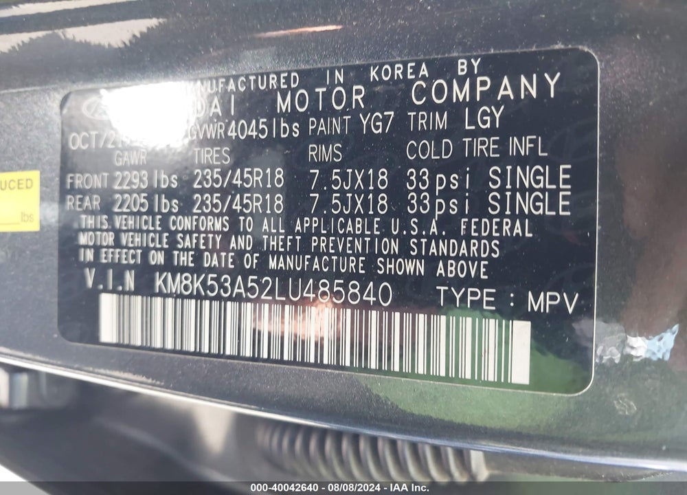 2020 HYUNDAI KONA ULTIMATE VIN: KM8K53A52LU485840