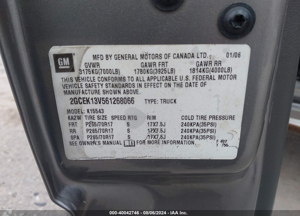2006 CHEVROLET SILVERADO 1500 LS VIN: 2GCEK13V561268066