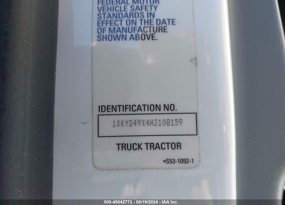2017 KENWORTH T680 VIN: 1XKYD49X4HJ108159