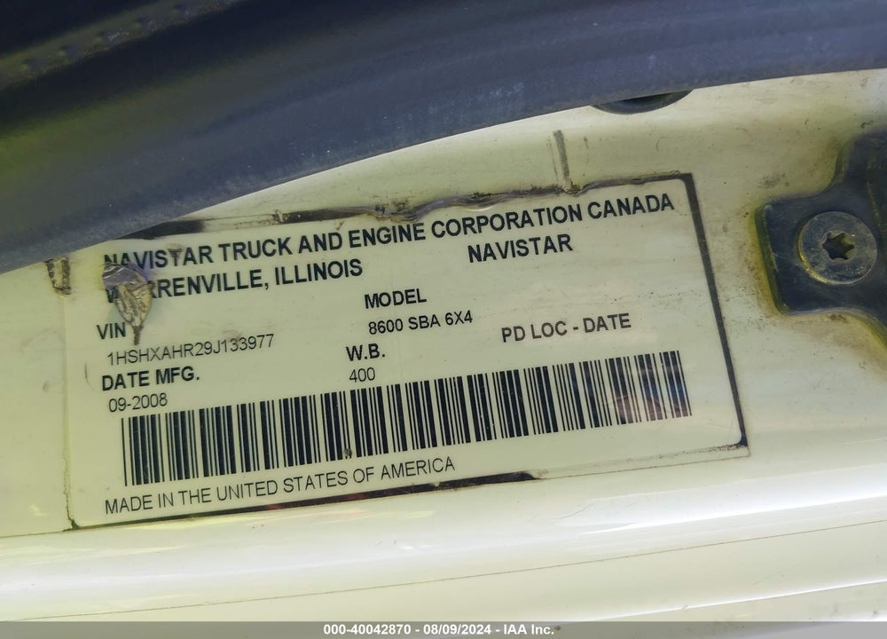 2009 INTERNATIONAL 8600 8600 VIN: 1HSHXAHR29J133977