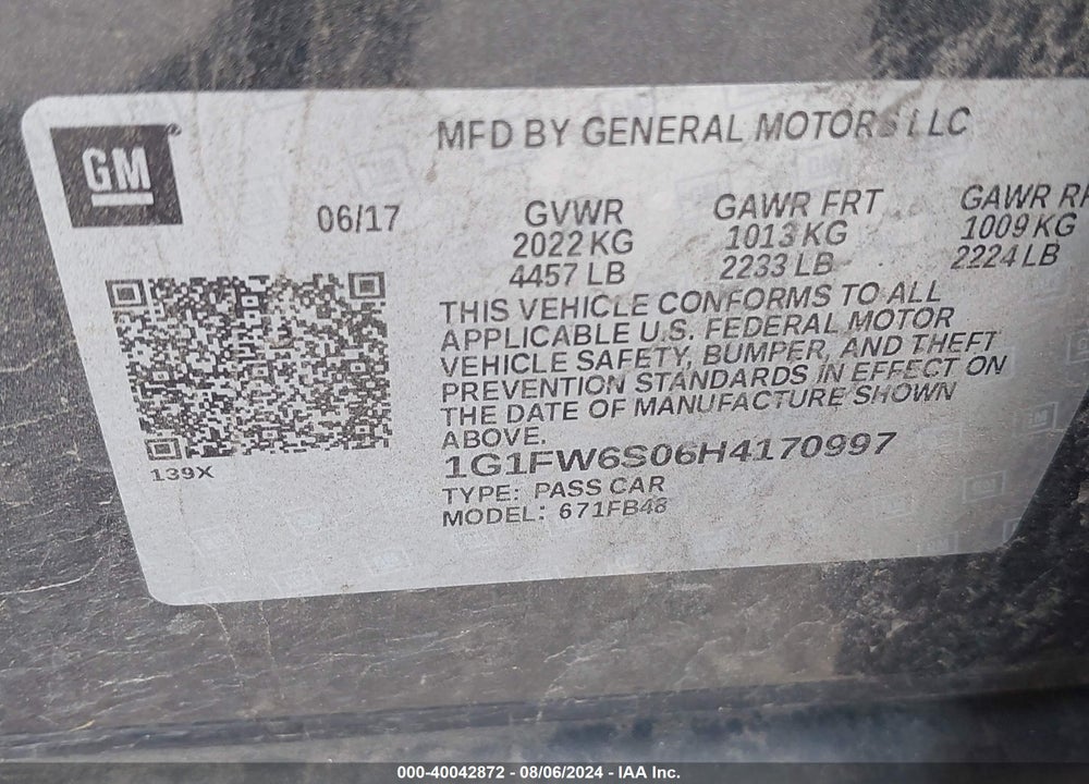 2017 CHEVROLET BOLT EV LT VIN: 1G1FW6S06H4170997