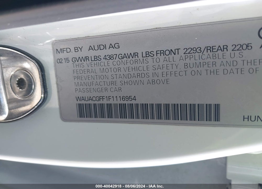 2015 AUDI A3 1.8T PREMIUM VIN: WAUACGFF1F1116954