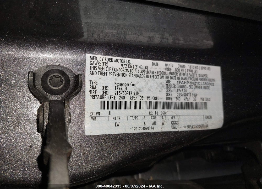 2012 FORD FOCUS TITANIUM VIN: 1FAHP3N21CL389802