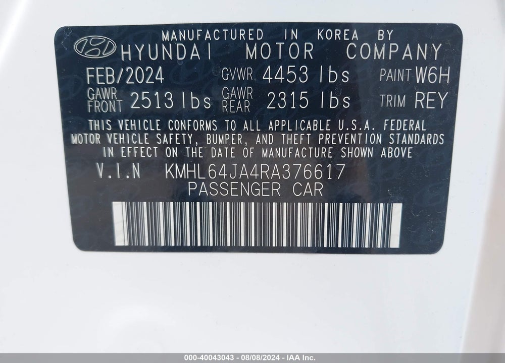 2024 HYUNDAI SONATA VIN: KMHL64JA4RA376617
