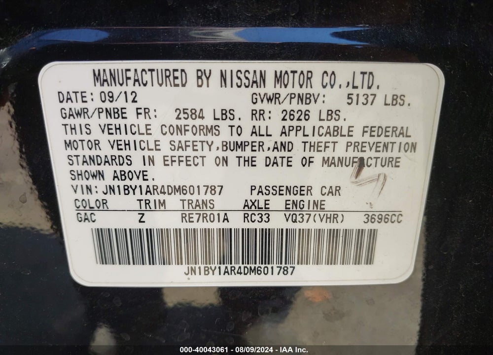 2013 INFINITI M37X VIN: JN1BY1AR4DM601787