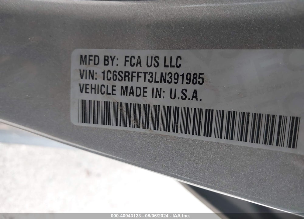 2020 RAM 1500 BIG HORN 4X4 5'7 BOX VIN: 1C6SRFFT3LN391985