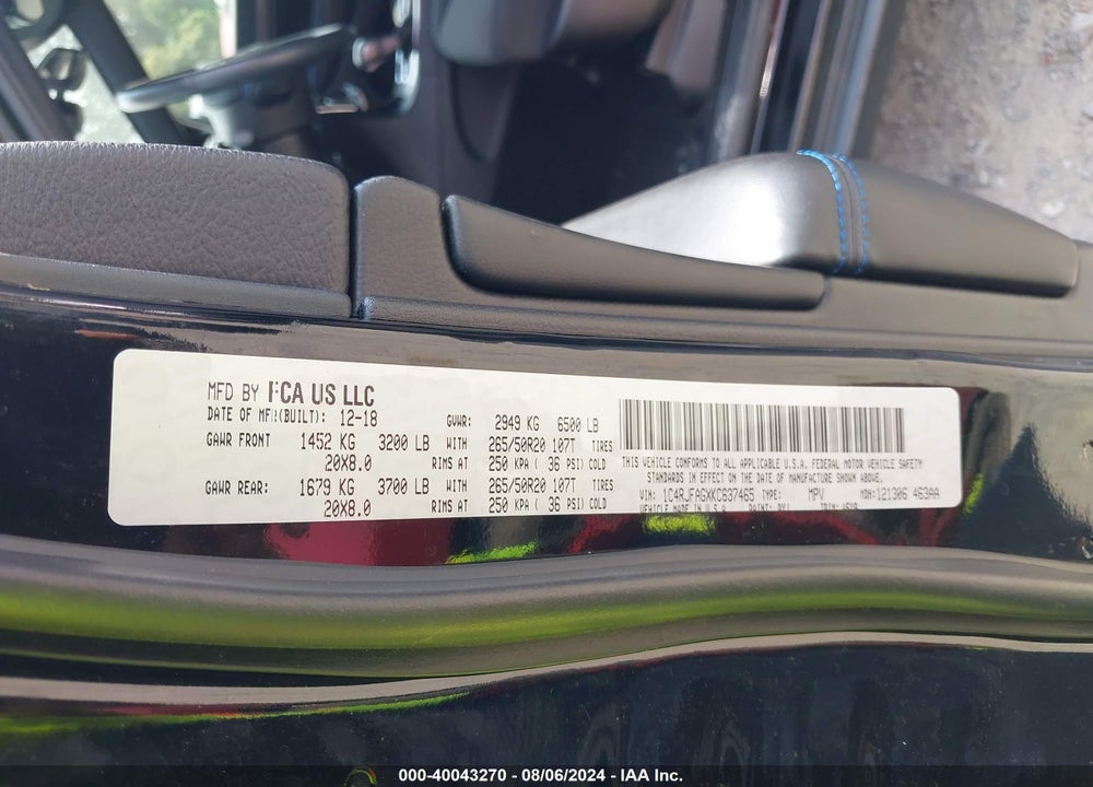 2019 JEEP GRAND CHEROKEE UPLAND 4X4 VIN: 1C4RJFAGXKC637465