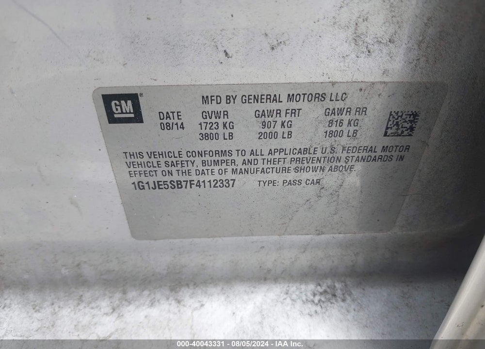 2015 CHEVROLET SONIC LTZ AUTO VIN: 1G1JE5SB7F4112337