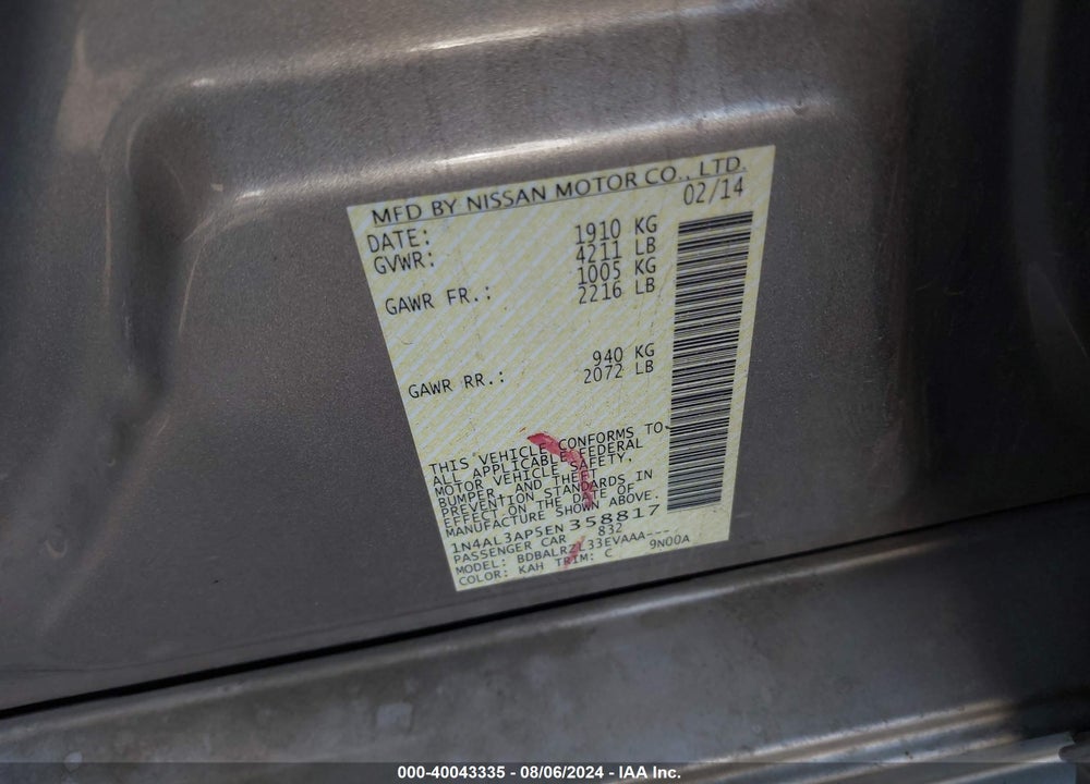 2014 NISSAN ALTIMA 2.5 S VIN: 1N4AL3AP5EN358817