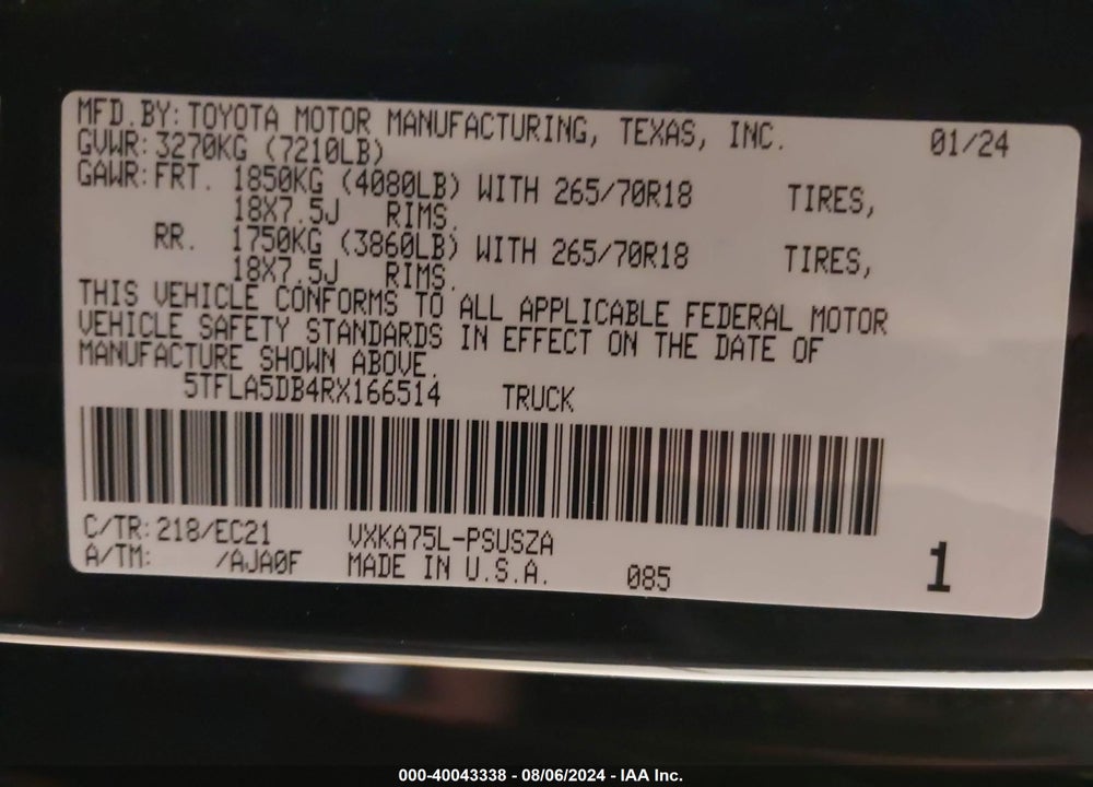 2024 TOYOTA TUNDRA VIN: 5TFLA5DB4RX166514