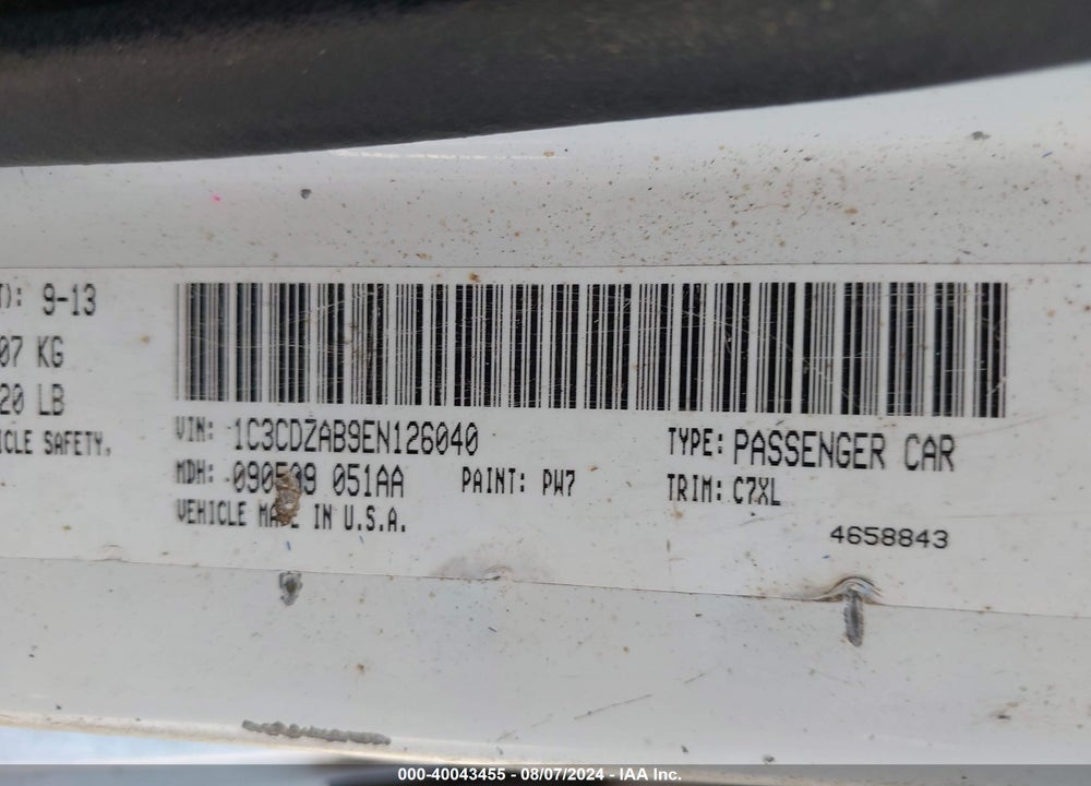 2014 DODGE AVENGER SE VIN: 1C3CDZAB9EN126040