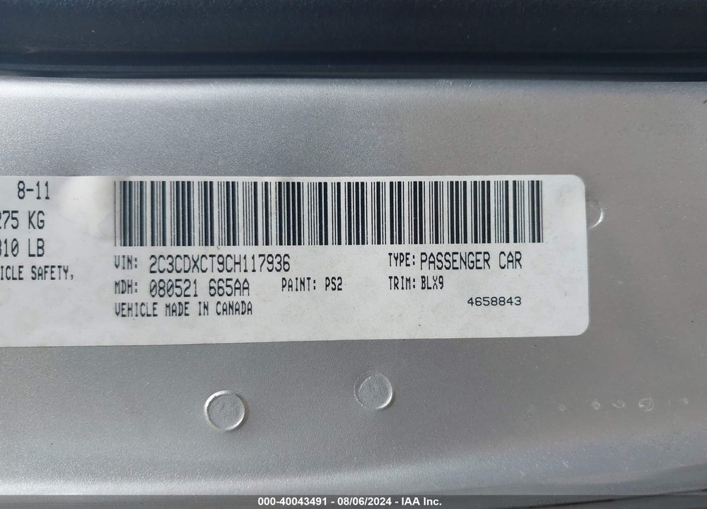 2012 DODGE CHARGER R/T VIN: 2C3CDXCT9CH117936