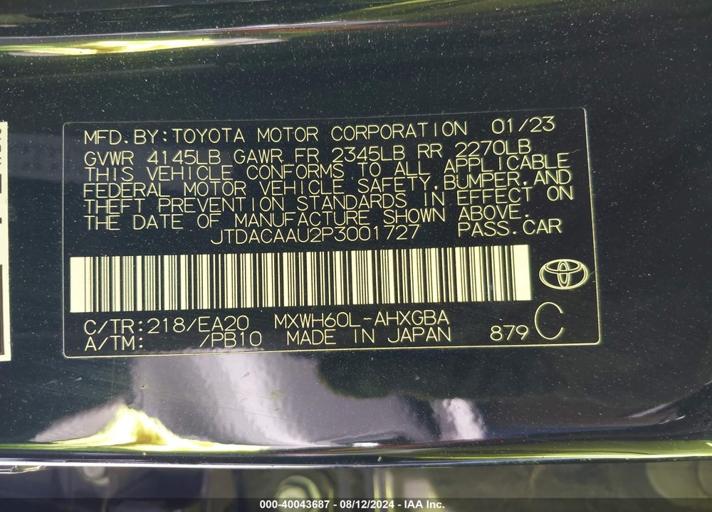 2023 TOYOTA PRIUS XLE VIN: JTDACAAU2P3001727