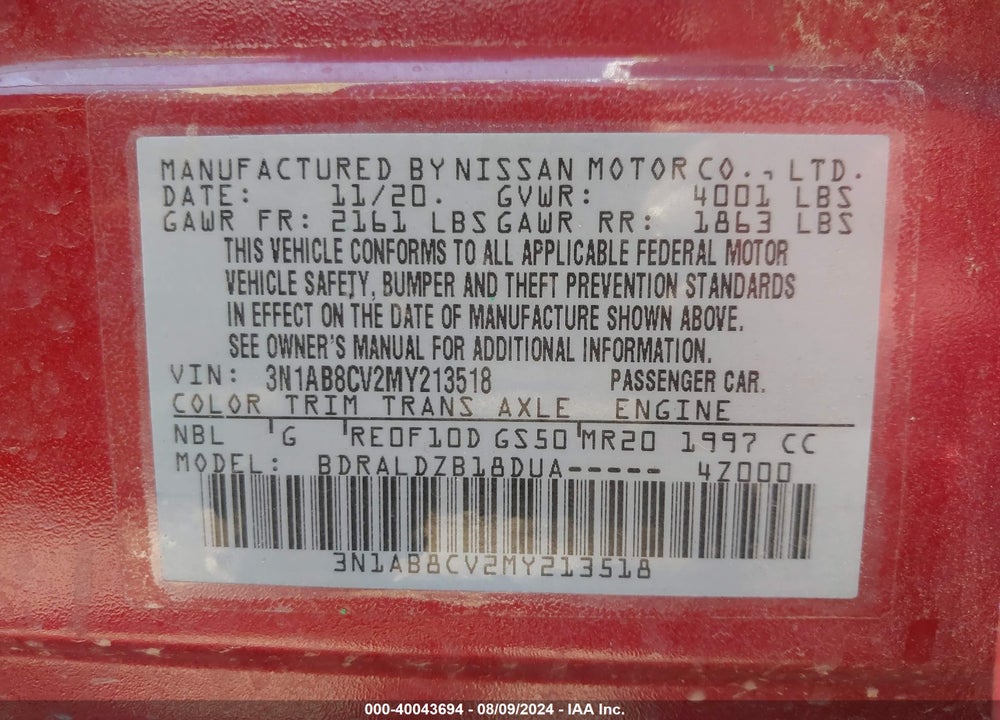 2021 NISSAN SENTRA SV XTRONIC CVT VIN: 3N1AB8CV2MY213518