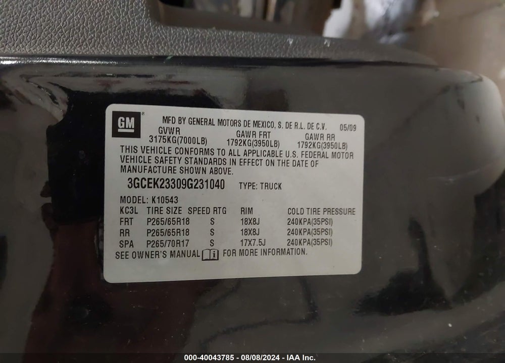 2008 CHEVROLET SILVERADO VIN: 1GCHK39K28E159071