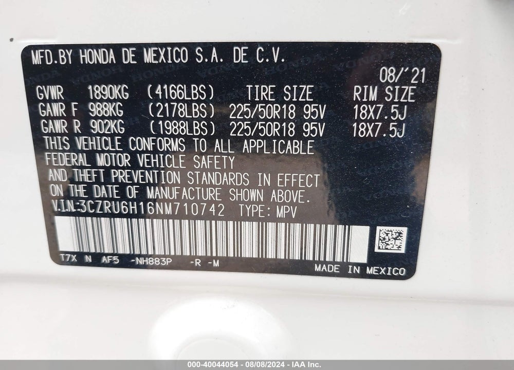 2022 HONDA HR-V AWD SPORT VIN: 3CZRU6H16NM710742