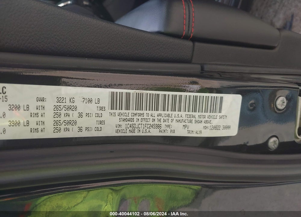 2015 DODGE DURANGO R/T VIN: 1C4SDJCT1FC245986