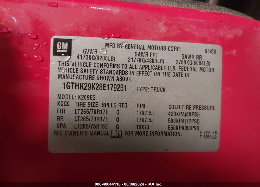 2008 GMC SIERRA 2500HD SLE1 VIN: 1GTHK29K28E179251