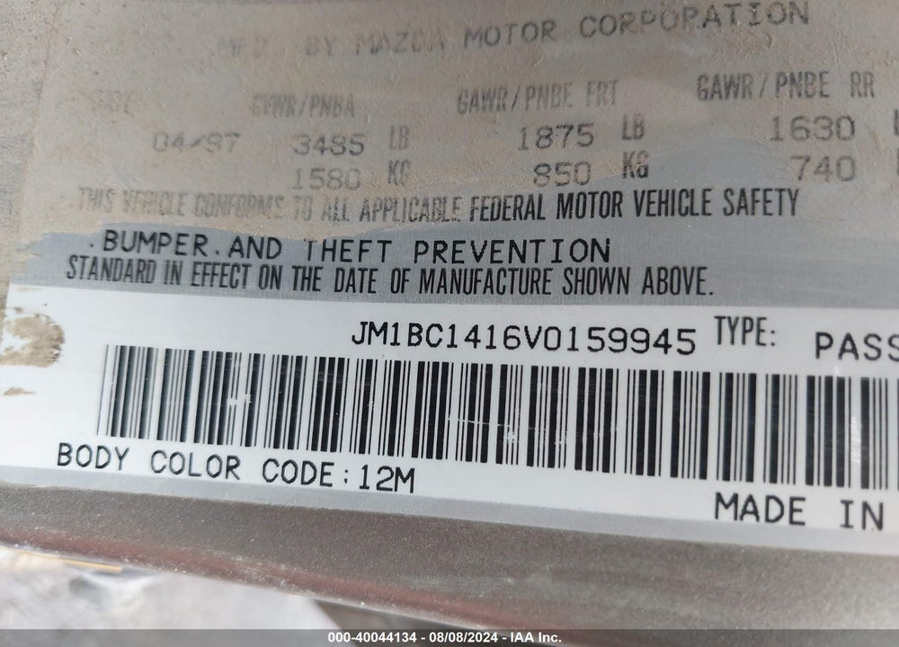 1997 MAZDA PROTEGE DX/LX VIN: JM1BC1416V0159945