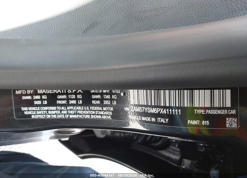 2023 MASERATI GHIBLI MODENA VIN: ZAM57YSM6PX411111
