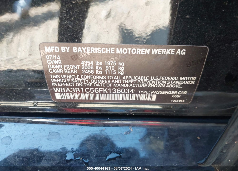 2015 BMW 320I VIN: WBA3B1C56FK136034