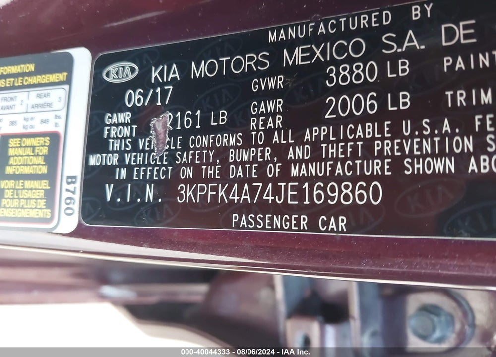 2018 KIA FORTE LX VIN: 3KPFK4A74JE169860