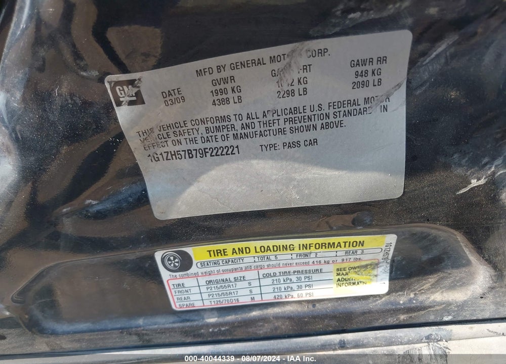 2009 CHEVROLET MALIBU LT VIN: 1G1ZH57B79F222221